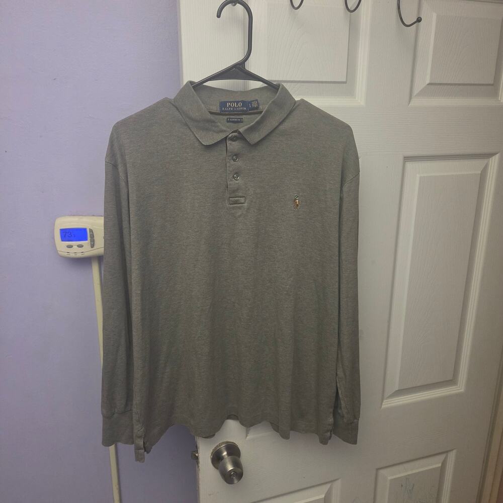 Polo Ralph Lauren Men's Large Gray Classic Fit Long Sleeve Polo Shirt Pony Logo